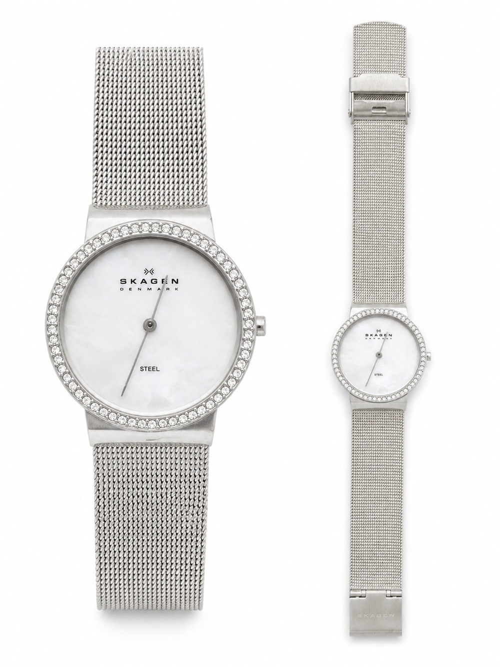 Skagen Denmark Crystal Bezel Mother of Pearl Mesh Watch | NEEDS BATTERY